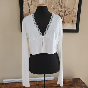 SHEIN white lace knit crop top